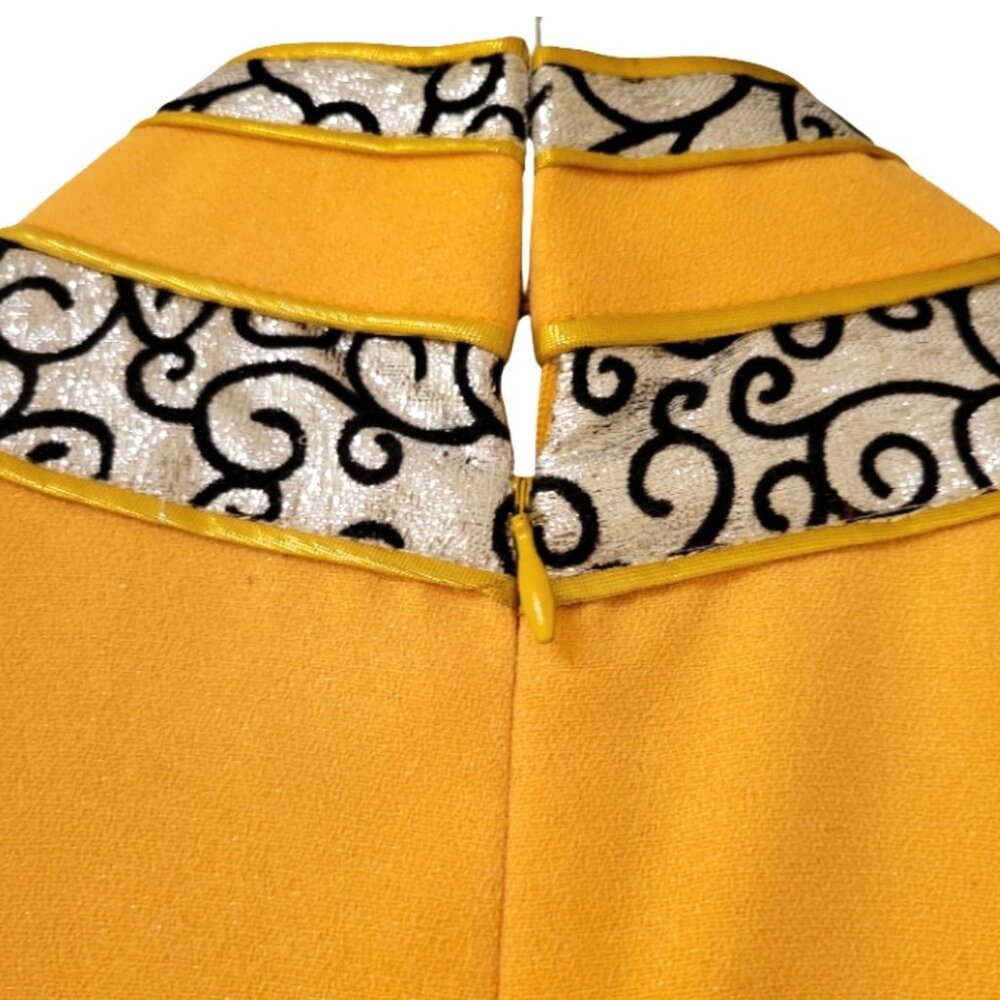 Golden Brocade Mandarin Qipao Dress – Elegant Cheongsam style Formal Wear - Picture 6 of 12